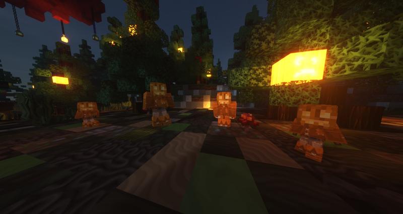 Geister im Halloweendorf bei Nacht